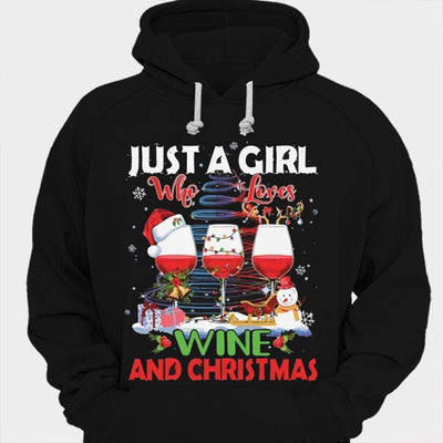 Just A Girl Who Loves Wine And Christmas Shirts