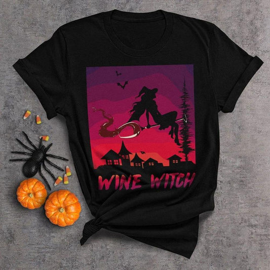 Bruja del vino, camisetas de vino para Halloween