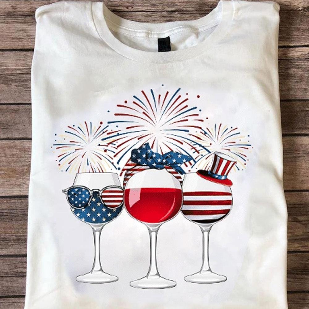 3 Glasses With Firework, Wine Shirts