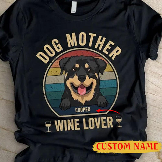Camiseta vintage personalizada para amantes del vino y la madre perrita