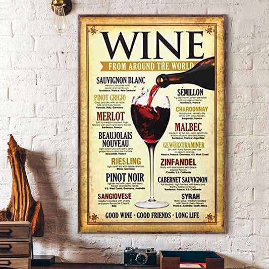 Póster de vinos de todo el mundo, lienzo