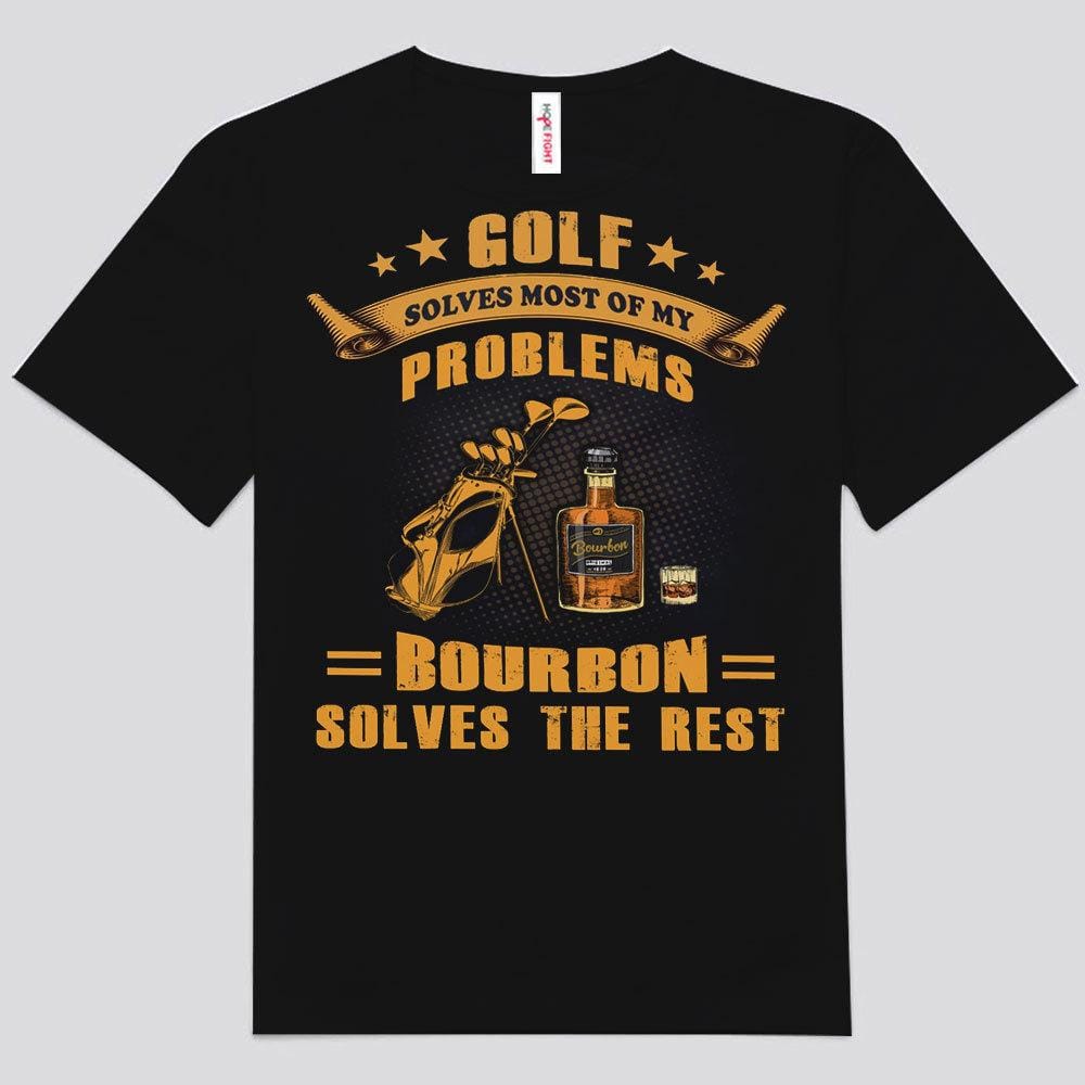 El golf resuelve la mayoría de mis problemas El bourbon resuelve el resto Camisetas de vino