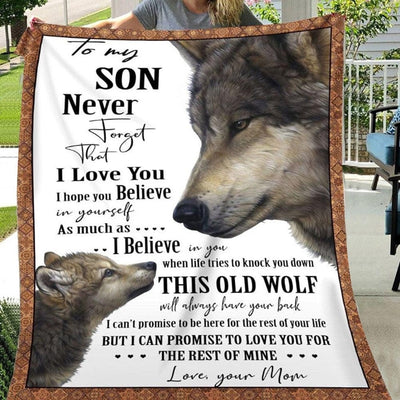 To My Son Love From Mom Wolf Blanket Fleece & Sherpa