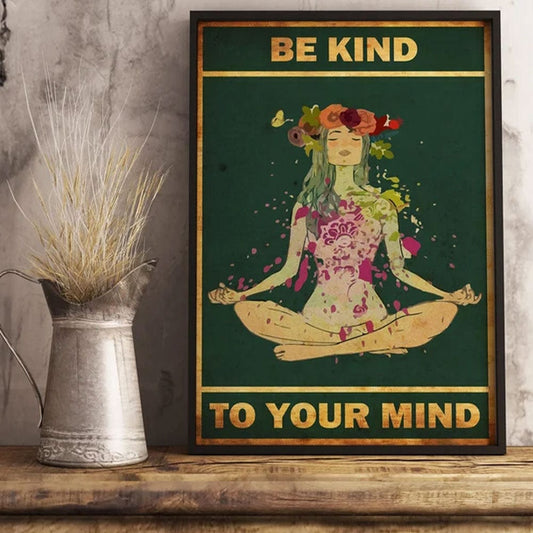 Sé amable con tu mente Póster de yoga vintage, lienzo