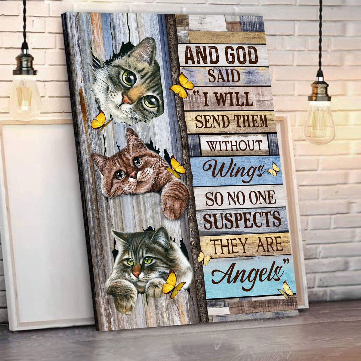 Póster conmemorativo de gato, lienzo, Dios dijo que los enviaría sin alas
