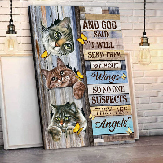 Póster conmemorativo de gato, lienzo, Dios dijo que los enviaría sin alas